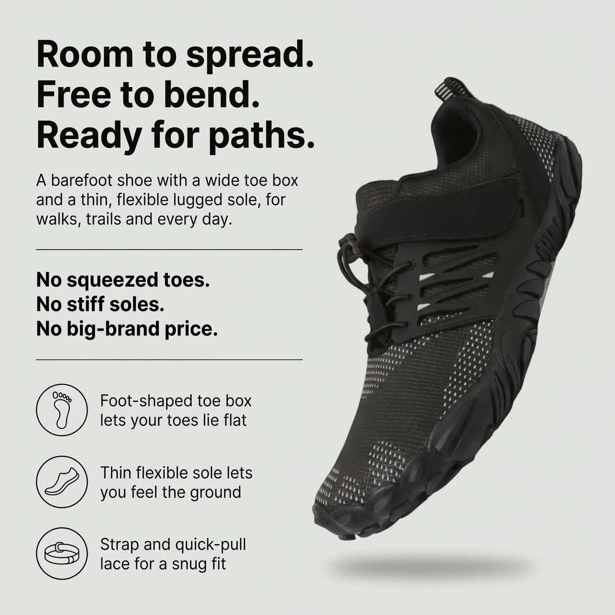 Scarpe barefoot con punta larga – Scarpe da trekking e allenamento minimaliste