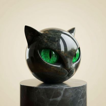 Scultura NoirCat – Testa di gatto nero con occhi ipnotici