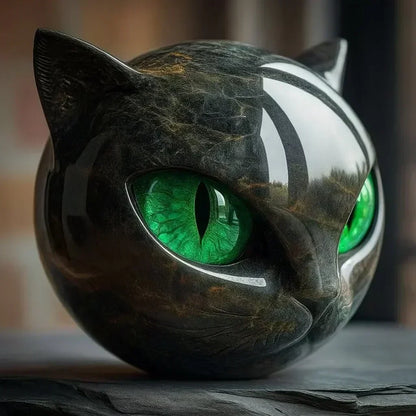 Scultura NoirCat – Testa di gatto nero con occhi ipnotici