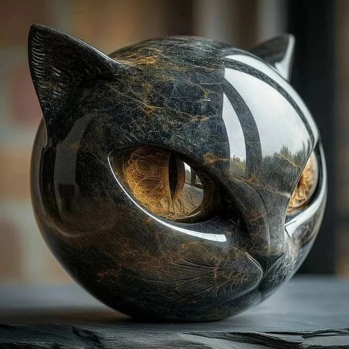 Scultura NoirCat – Testa di gatto nero con occhi ipnotici
