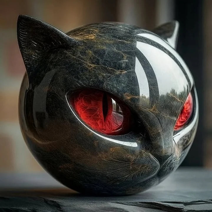 Scultura NoirCat – Testa di gatto nero con occhi ipnotici