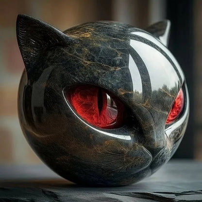 Scultura NoirCat – Testa di gatto nero con occhi ipnotici
