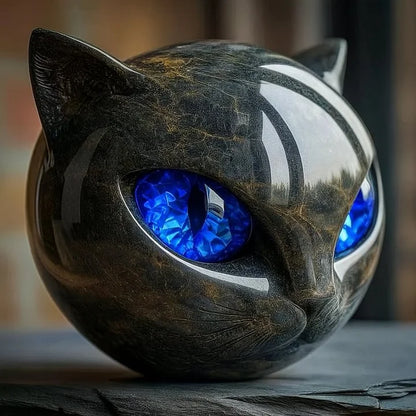 Scultura NoirCat – Testa di gatto nero con occhi ipnotici