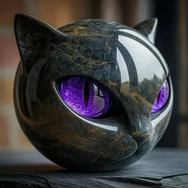 Scultura NoirCat – Testa di gatto nero con occhi ipnotici