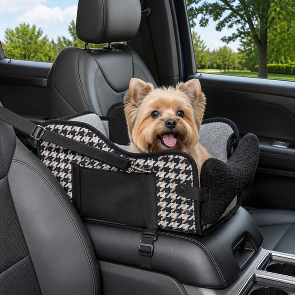 Seggiolino auto per cani con rete traspirante e imbracatura di sicurezza