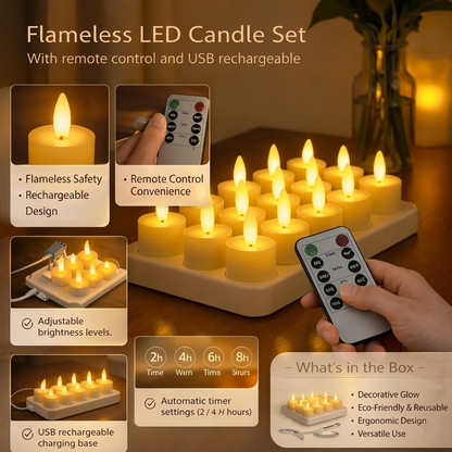 Set Candele LED Ricaricabili USB con Telecomando e Timer