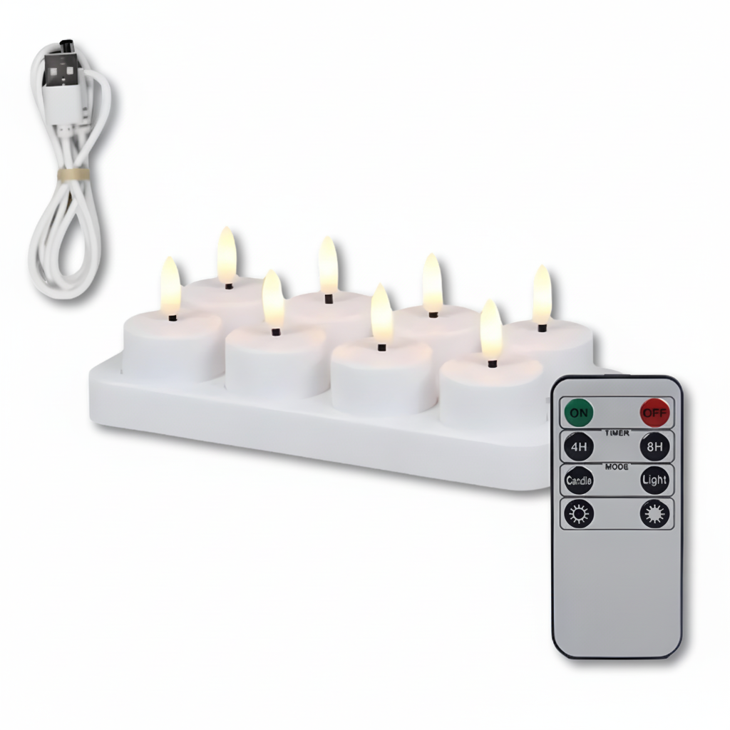 Set Candele LED Ricaricabili USB con Telecomando e Timer