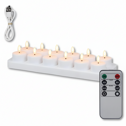 Set Candele LED Ricaricabili USB con Telecomando e Timer