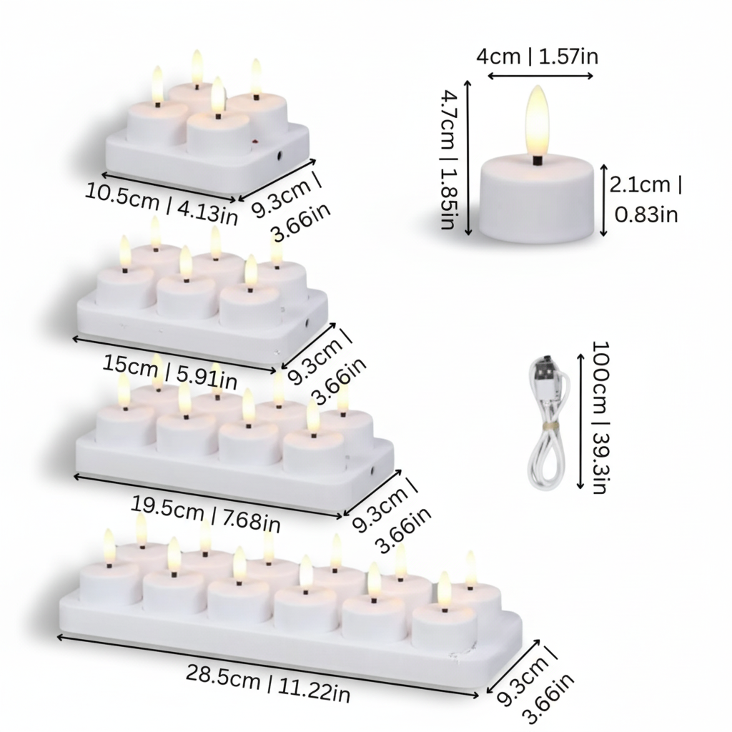 Set Candele LED Ricaricabili USB con Telecomando e Timer