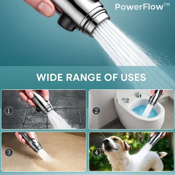 Soffione doccia ad alta pressione PowerFlow | Soffione potente per la massima pressione dell'acqua