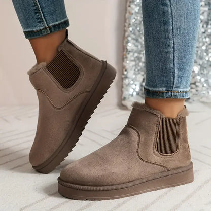 Stivaletti da donna foderati in pelliccia ecologica, scamosciato sintetico, elastici laterali e suola chunky, 5 colori, 