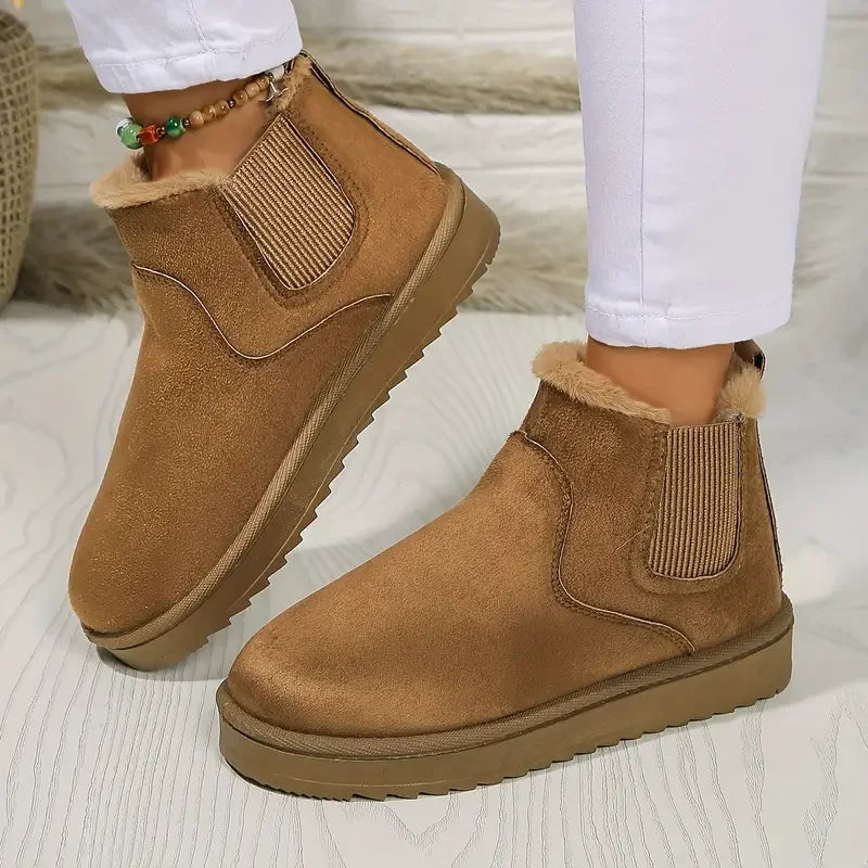 Stivaletti da donna foderati in pelliccia ecologica, scamosciato sintetico, elastici laterali e suola chunky, 5 colori, 