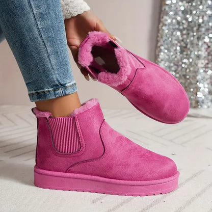 Stivaletti da donna foderati in pelliccia ecologica, scamosciato sintetico, elastici laterali e suola chunky, 5 colori, 