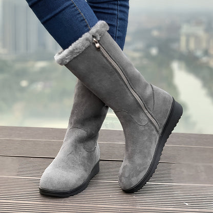 Stivali invernali da donna con pelliccia, zip laterale, doppia fibbia e suola antiscivolo, 3 colori, taglie EU 35-41