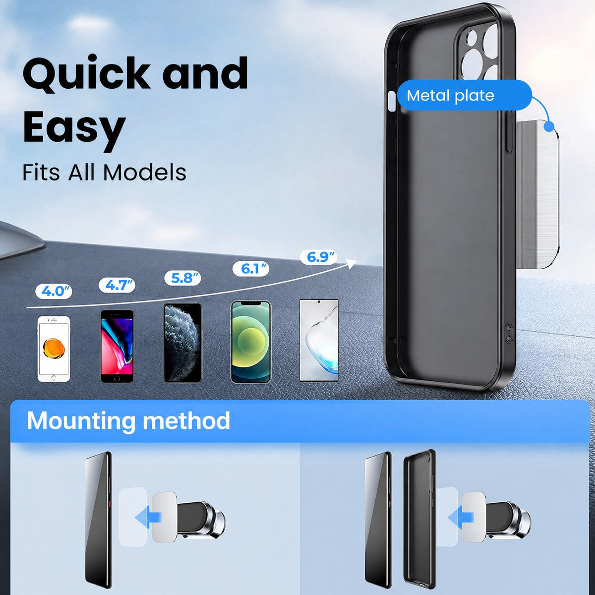 Supporto magnetico per telefono auto e altro