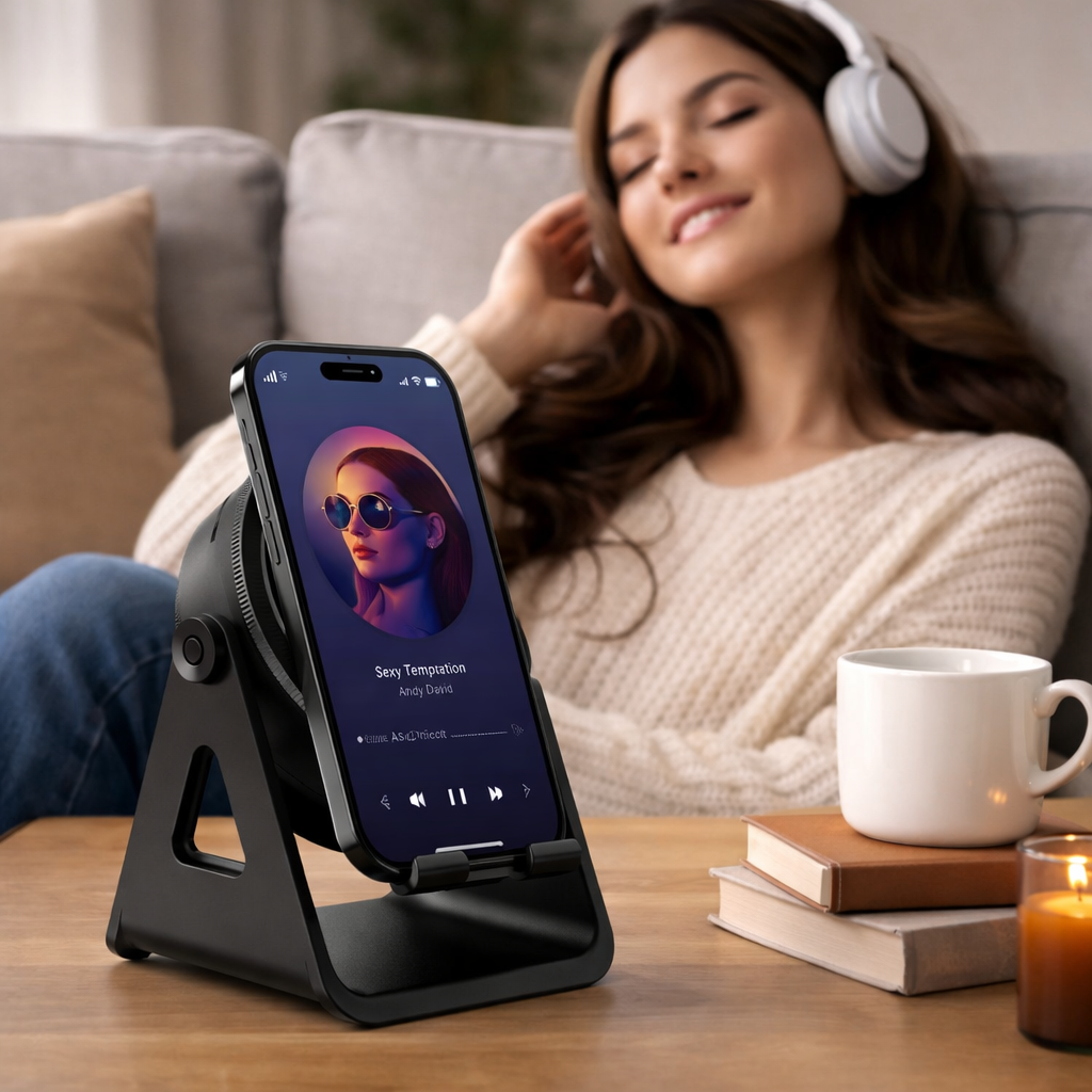 Supporto per Telefono con Speaker Bluetooth e Ricarica Wireless