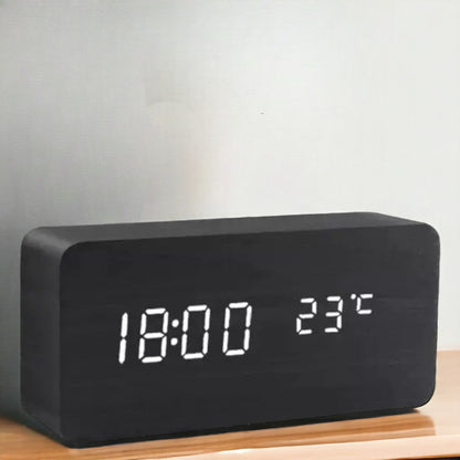 Sveglia LED Smart con Controllo Vocale e Design in Legno