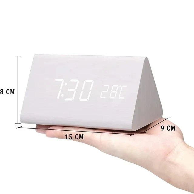 Sveglia LED Smart con Controllo Vocale e Design in Legno