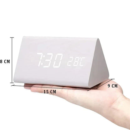 Sveglia LED Smart con Controllo Vocale e Design in Legno