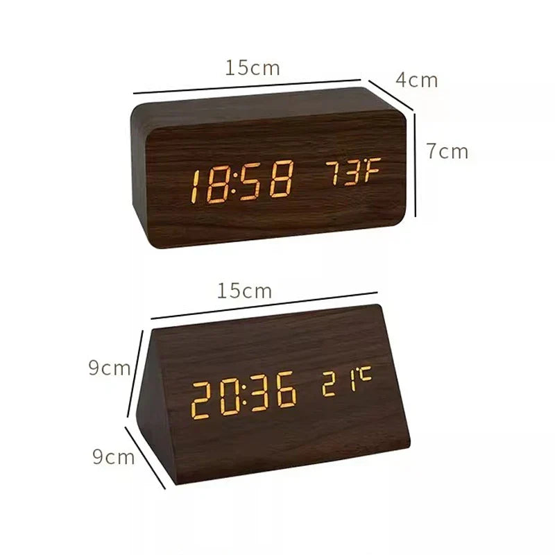 Sveglia LED Smart con Controllo Vocale e Design in Legno