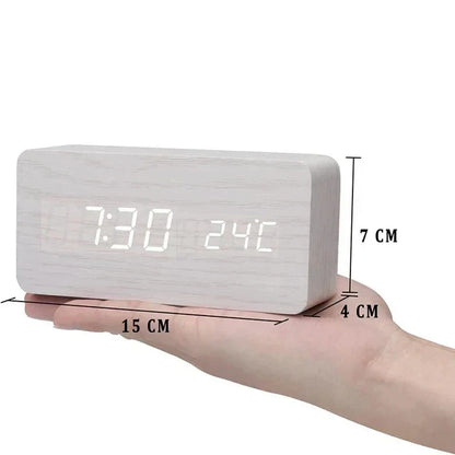 Sveglia LED Smart con Controllo Vocale e Design in Legno