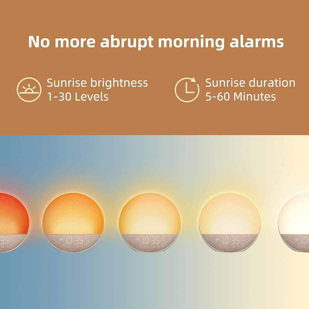 Sveglia con simulazione alba e controlli touch | Luce graduale alba e tramonto | Toni sveglia multipli e livelli di lumi