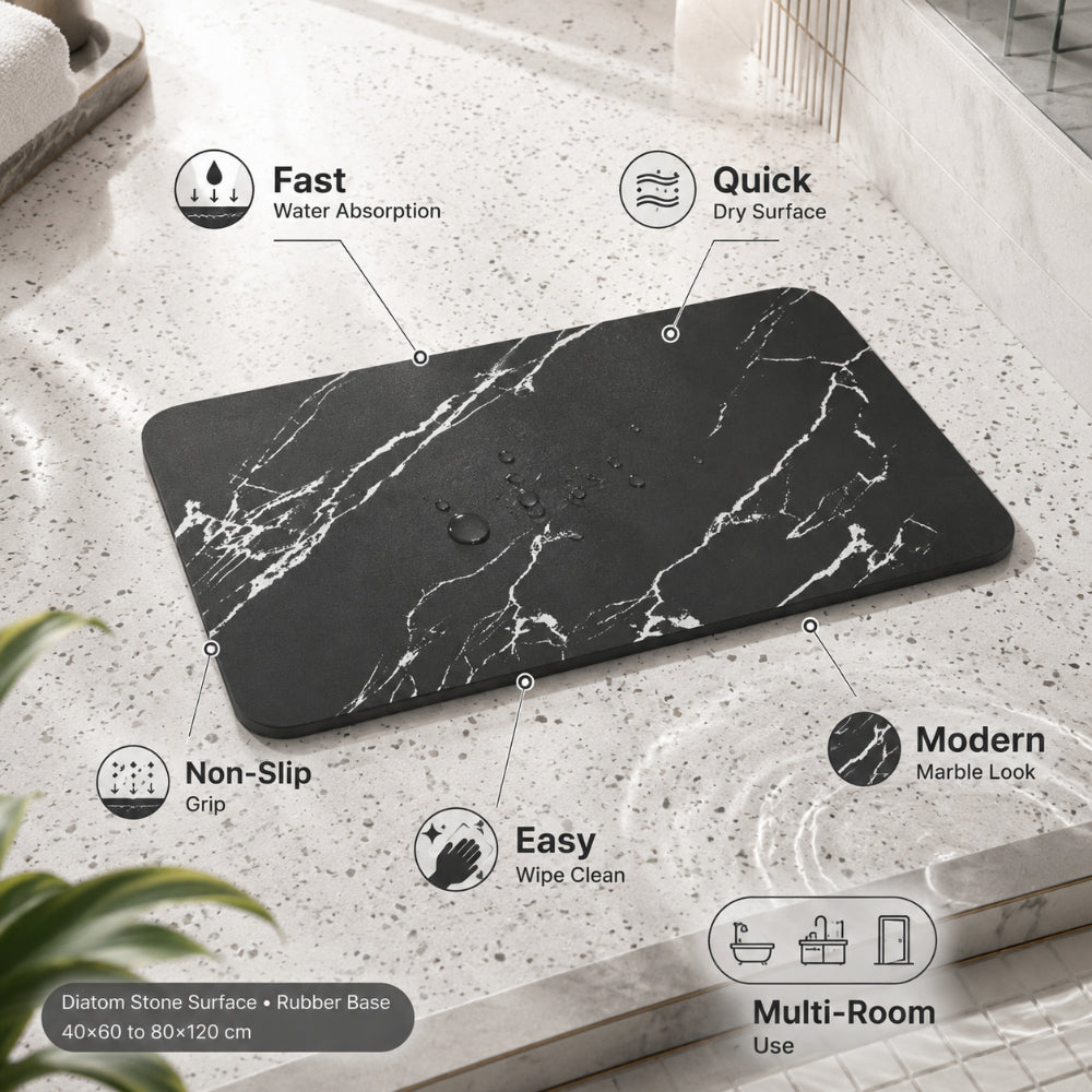 Tappetino Bagno Assorbente Pietra Diatomacea Antiscivolo Effetto Marmo