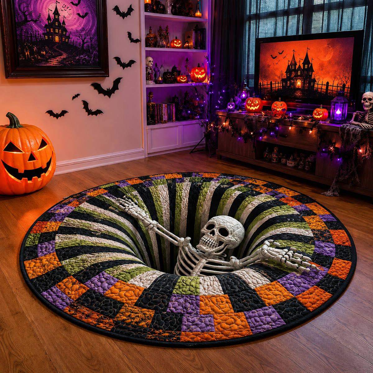 Tappeto Halloween con vortice scheletro 3D Rassivo