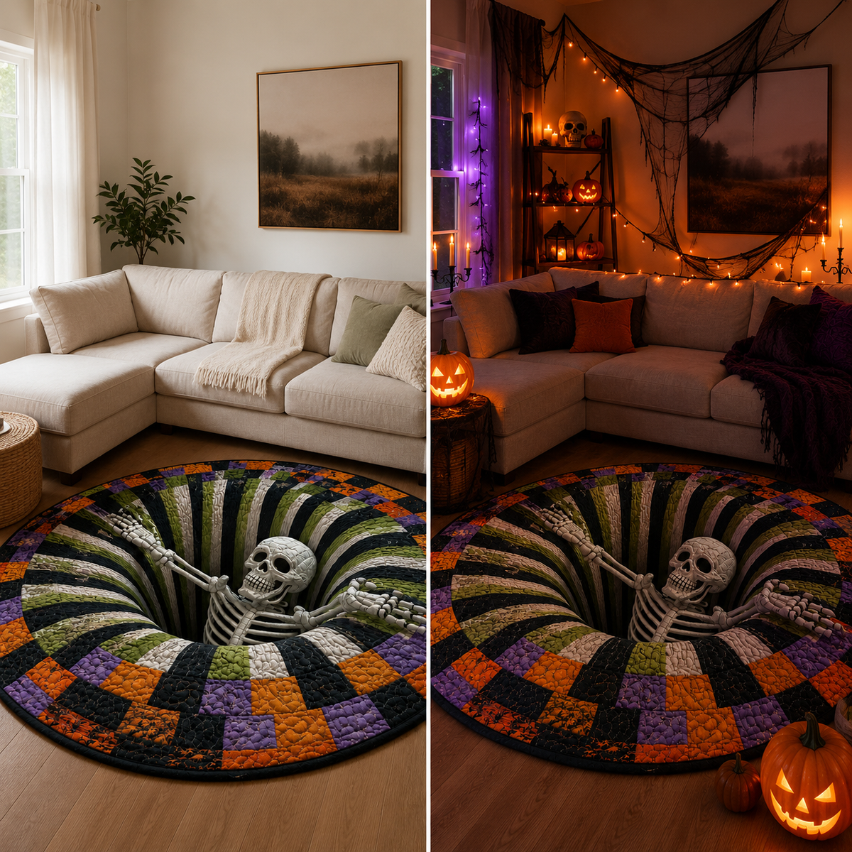 Tappeto Halloween con vortice scheletro 3D Rassivo