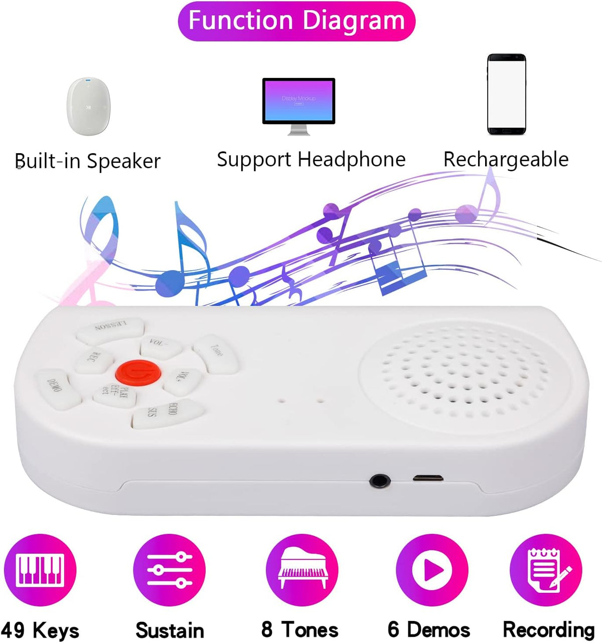 Tastiera elettronica arrotolabile 49 tasti, tastiera portatile con altoparlante per principianti e bambini
