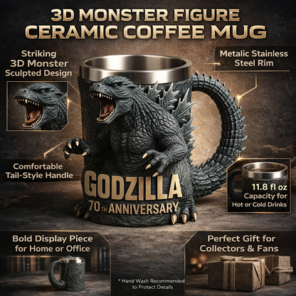 Tazza da Caffè in Ceramica con Figura Mostro 3D Scolpita
