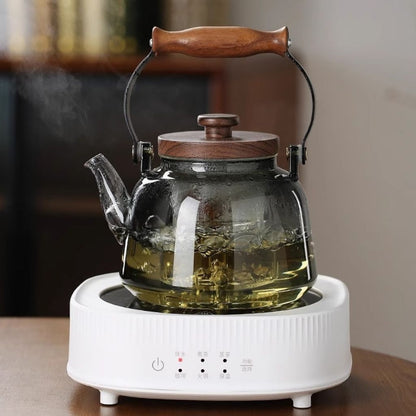 Teiera in vetro con infusore – 1000 ml in borosilicato, resistente al calore, manico in legno
