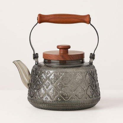 Teiera in vetro con infusore – 1000 ml in borosilicato, resistente al calore, manico in legno