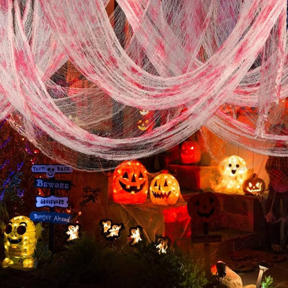 Telo horror per Halloween, tessuto strappato da appendere in casa e in giardino, nero o bianco macchiato di sangue, lava