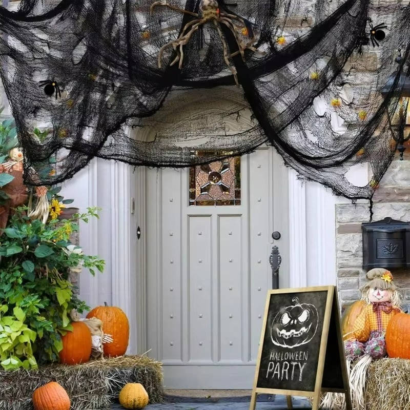 Telo horror per Halloween, tessuto strappato da appendere in casa e in giardino, nero o bianco macchiato di sangue, lava