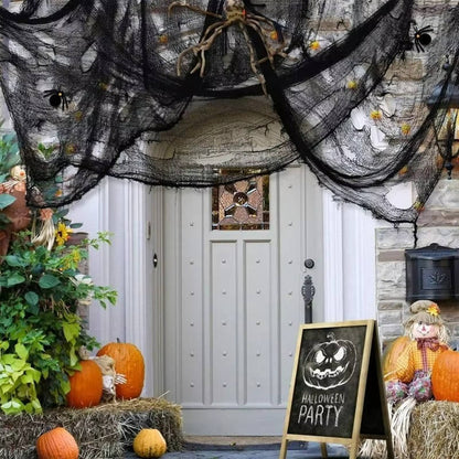 Telo horror per Halloween, tessuto strappato da appendere in casa e in giardino, nero o bianco macchiato di sangue, lava