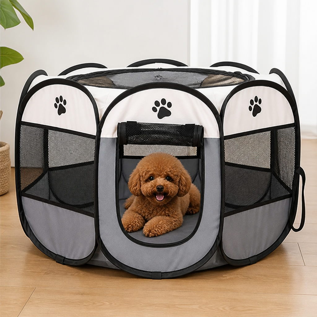 Tenda pop-up pieghevole in rete per animali domestici (con porte con cerniera)