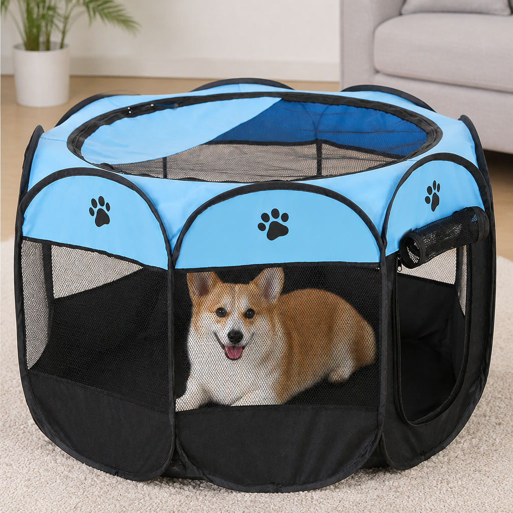 Tenda pop-up pieghevole in rete per animali domestici (con porte con cerniera)