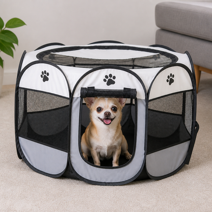 Tenda pop-up pieghevole in rete per animali domestici (con porte con cerniera)