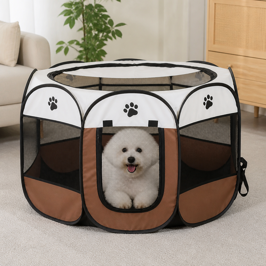 Tenda pop-up pieghevole in rete per animali domestici (con porte con cerniera)