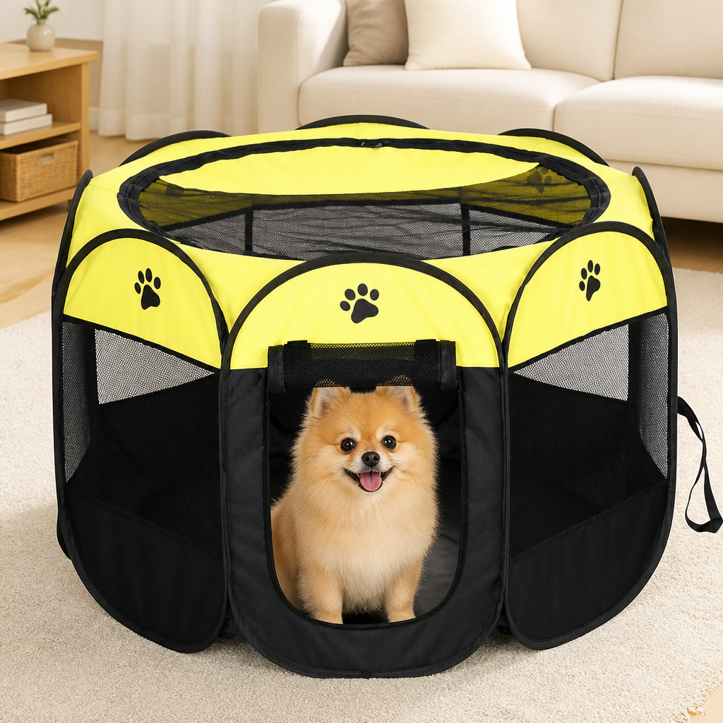 Tenda pop-up pieghevole in rete per animali domestici (con porte con cerniera)