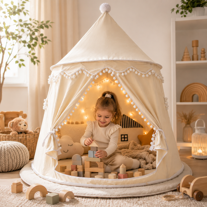 Tenda Tipi Gioco per Bambini in Tela, 100% Cotone, Pali in Pino, Spaziosa