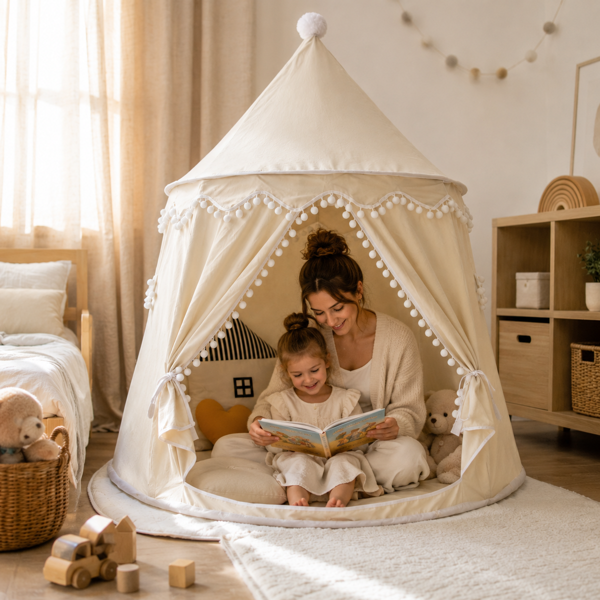 Tenda Tipi Gioco per Bambini in Tela, 100% Cotone, Pali in Pino, Spaziosa