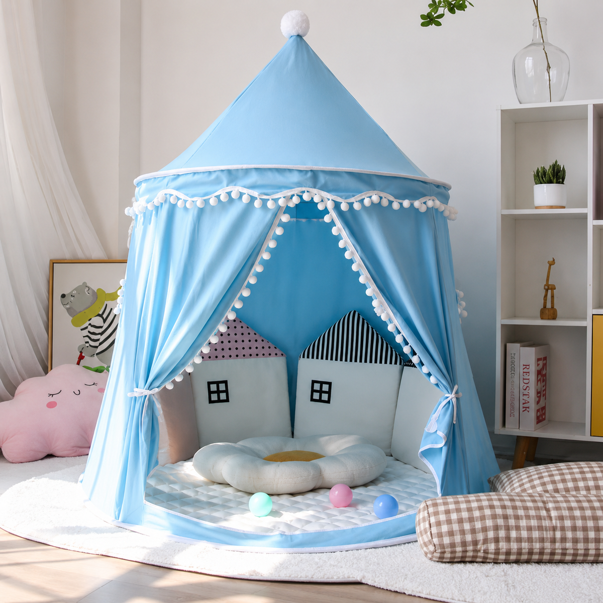 Tenda Tipi Gioco per Bambini in Tela, 100% Cotone, Pali in Pino, Spaziosa