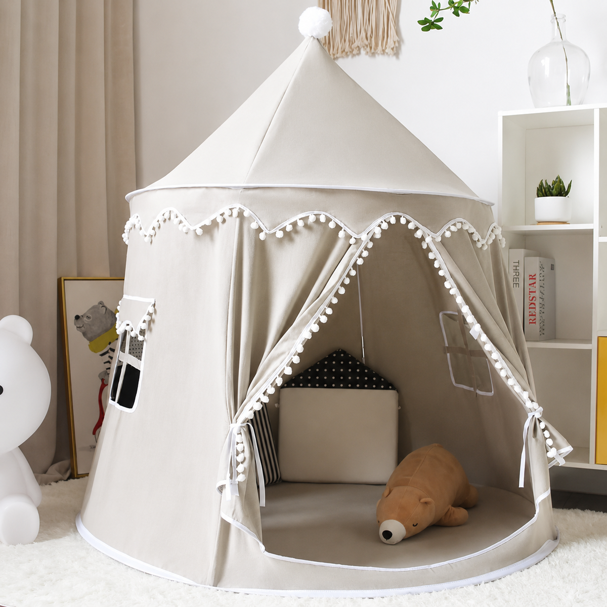 Tenda Tipi Gioco per Bambini in Tela, 100% Cotone, Pali in Pino, Spaziosa