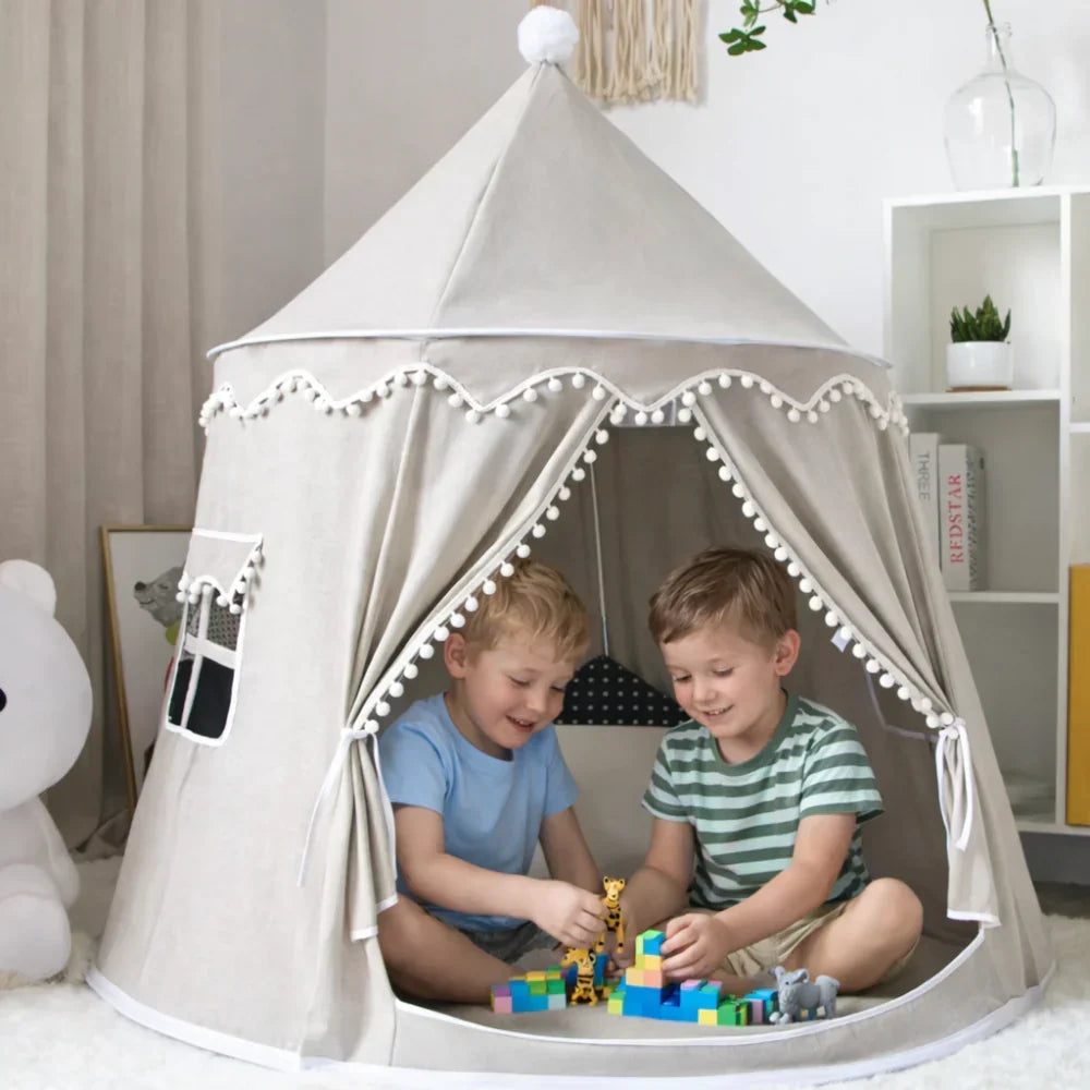 Tenda Tipi Gioco per Bambini in Tela, 100% Cotone, Pali in Pino, Spaziosa
