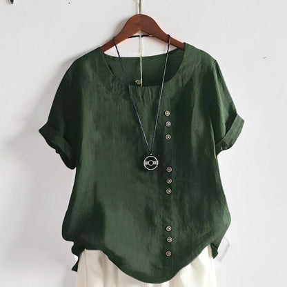 Top donna casual a maniche corte con bottoni e collo rotondo