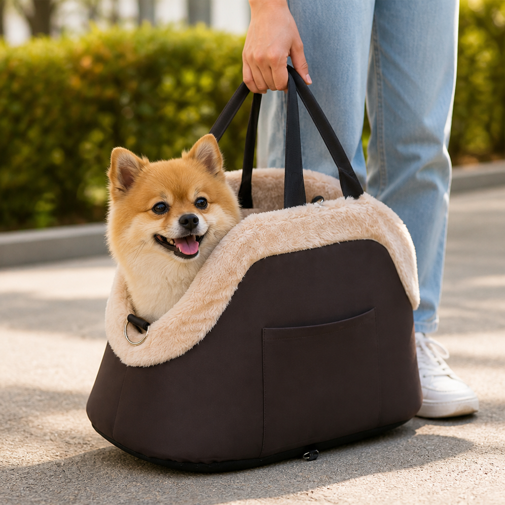 Trasportino da viaggio in peluche con fondo antiscivolo