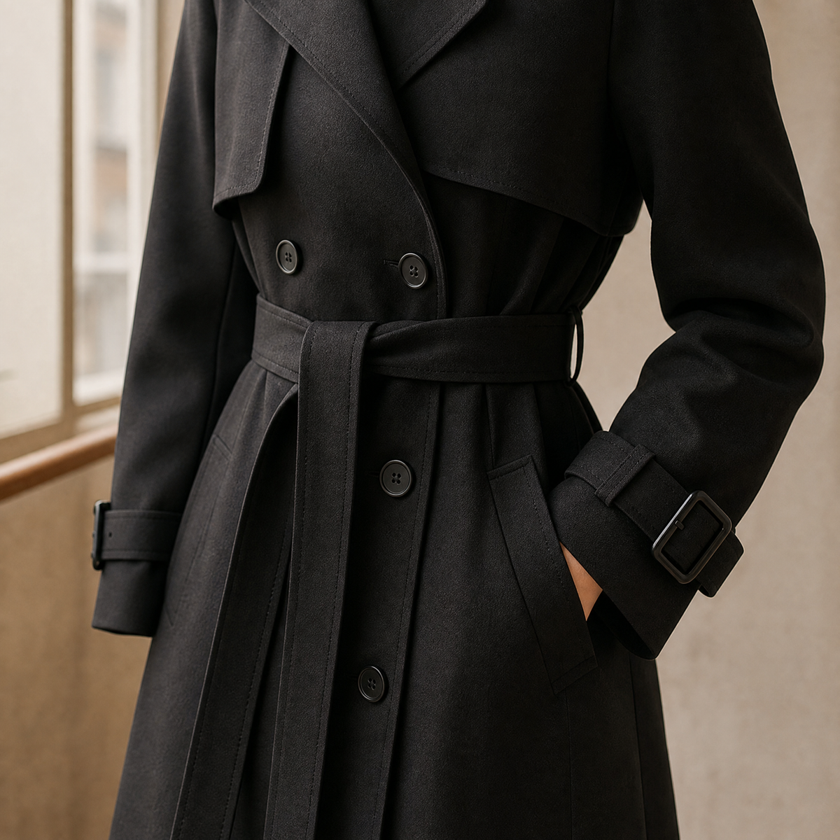 Trench donna lungo doppiopetto con cintura, revers ampi, spalline e polsini con fibbia, per ufficio e weekend, 6 colori,