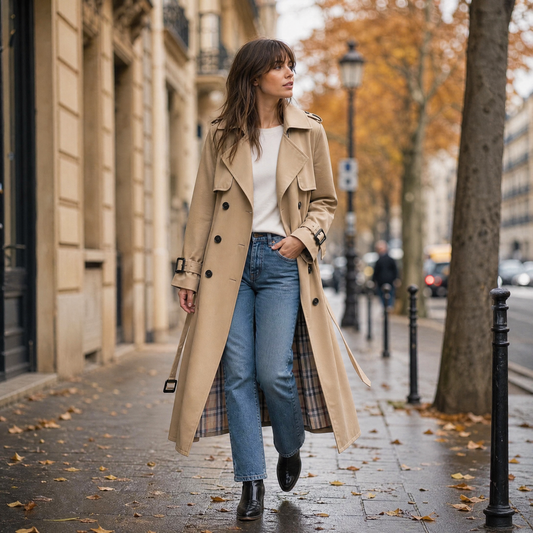 Trench donna lungo doppiopetto con cintura, spalline e fodera a quadri, trench classico in 7 colori, taglie XS-3XL